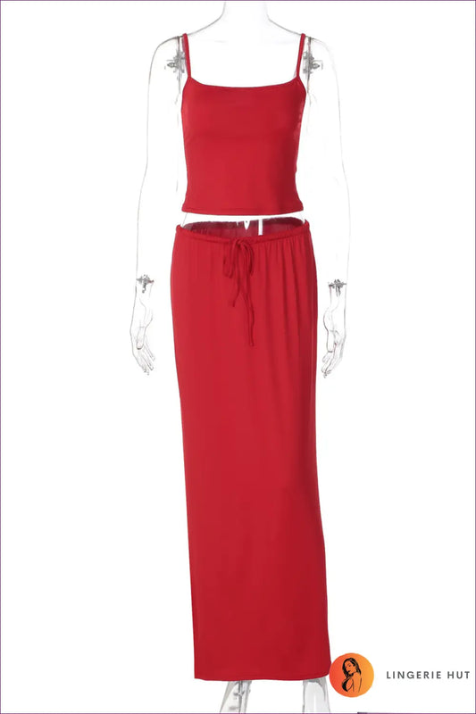 Spaghetti Strap co Ord Midi Set - Effortless Summer Versatility - s / Red - Lingerie Hut - Casual • Everyday • Formal