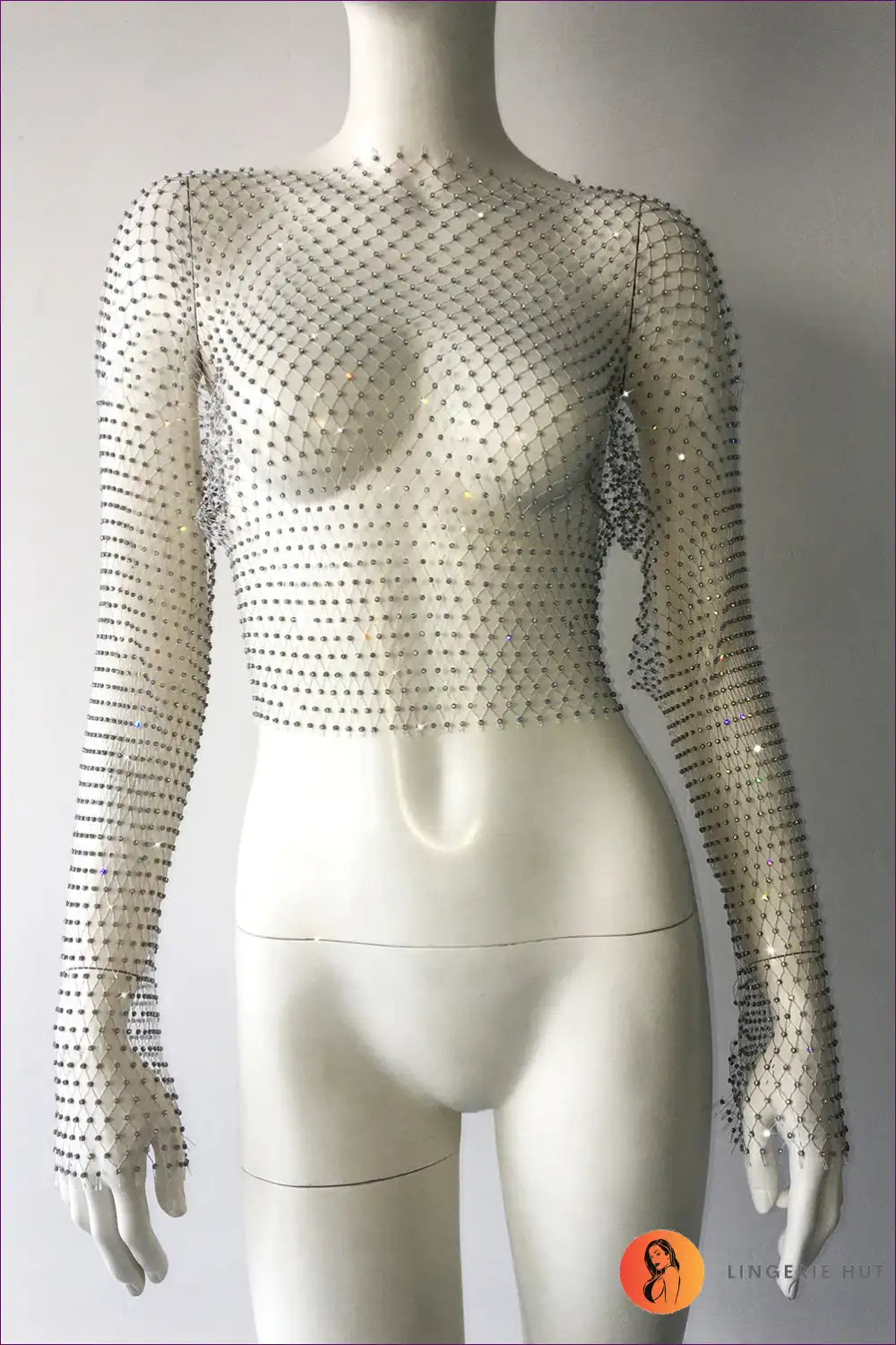 Sparkling Seduction Fishnet Top - Shine Bright Bold For Clubwear, Crop, Sheer,