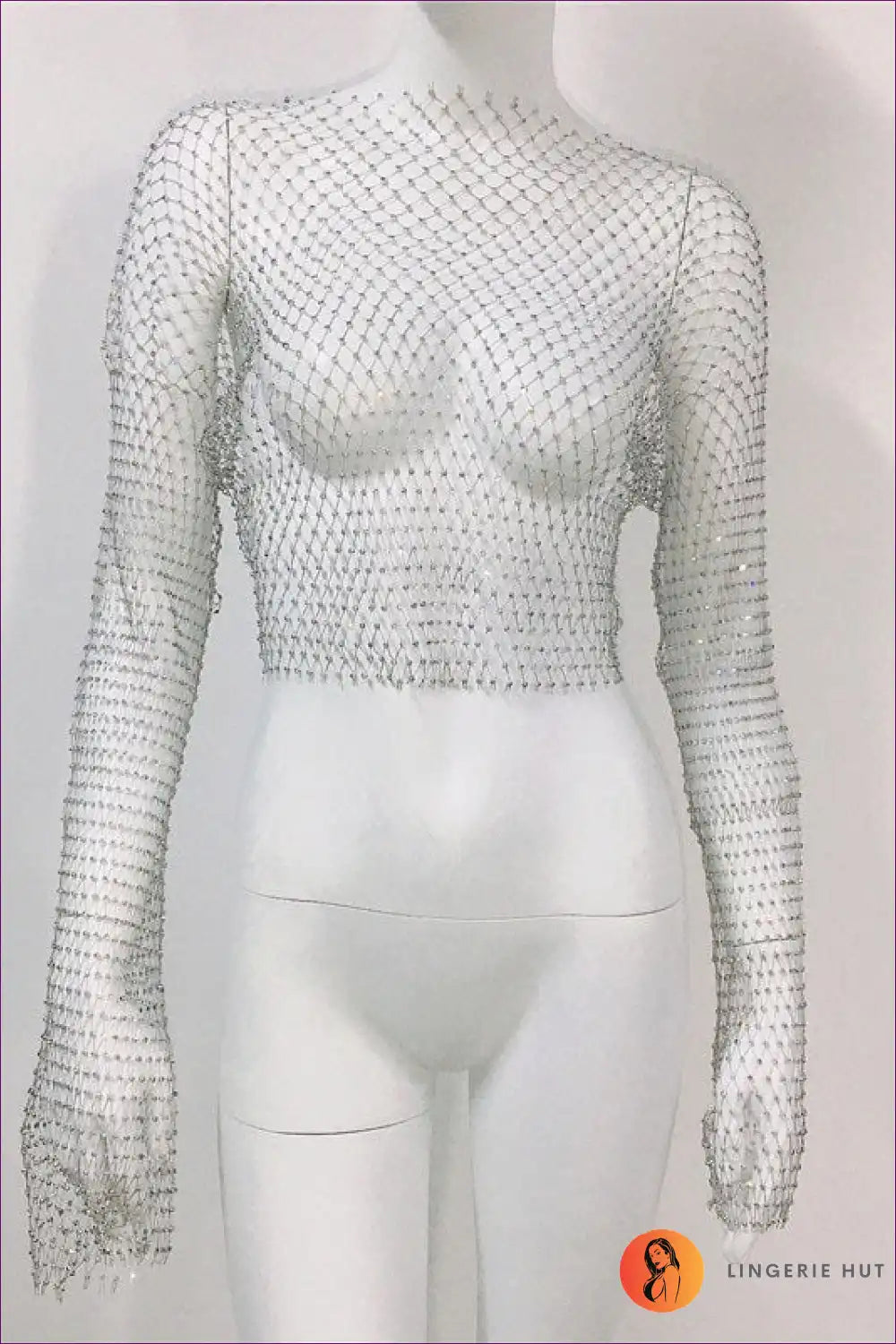 Sparkling Seduction Fishnet Top - Shine Bright Bold For Clubwear, Crop, Sheer,