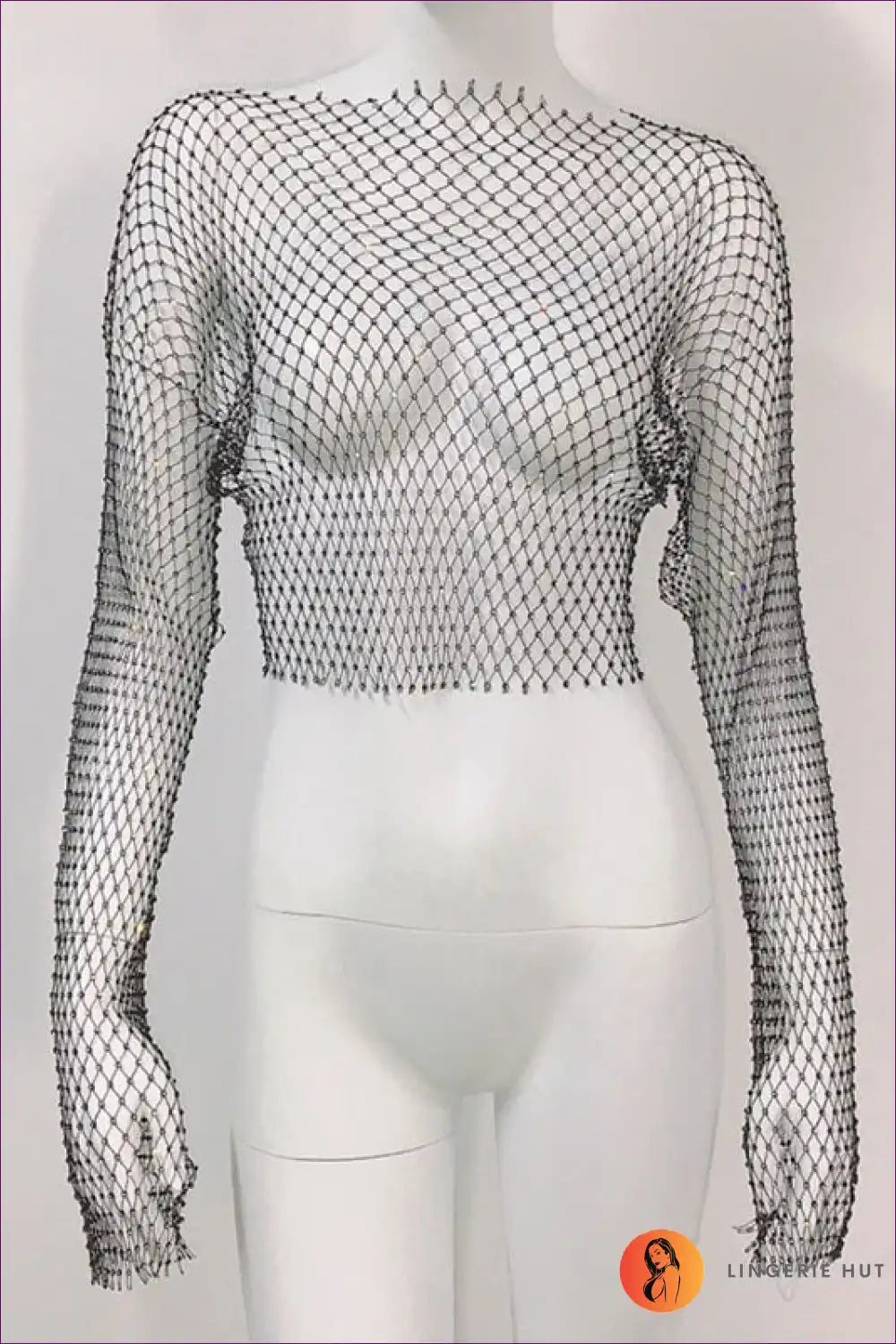 Sparkling Seduction Fishnet Top - Shine Bright Bold For Clubwear, Crop, Sheer,