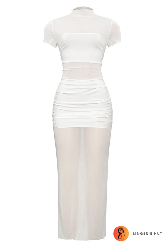 Split Maxi Dress with Mock Neck - Effortless Elegance - s / White - Dresses - Bodycon • Casual • Clothing • Elegant