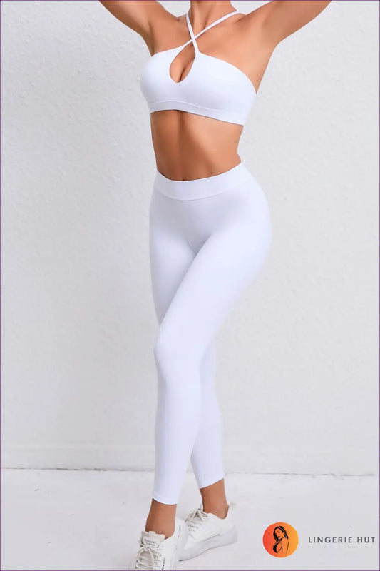 Sporty Cross Back Yoga co Ord Set - Effortless Confidence - s / White - Activewear - Lingerie Hut - All Season