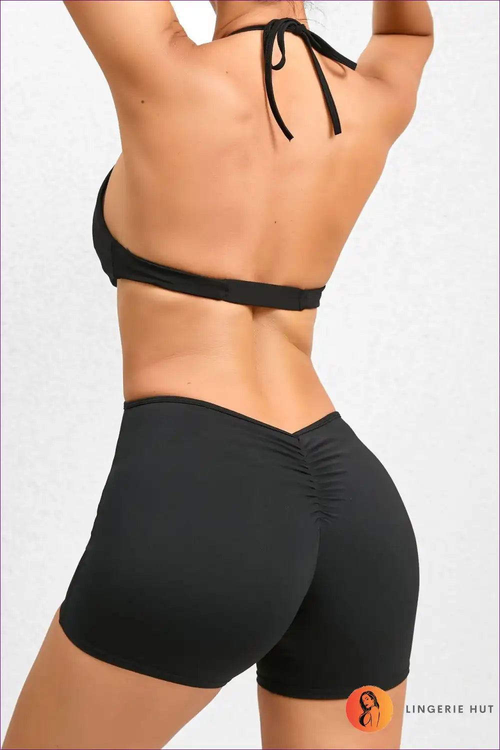 Athletic Diva, Conquer With Backless Allure And Ruched Finesse! Embrace The Slim Fit Tie Accentuation. Limited