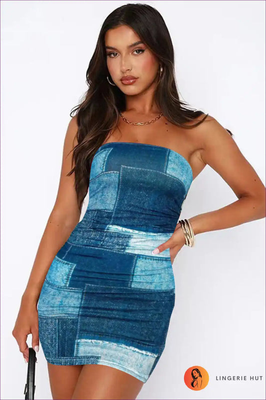 Strapless Dress with Abstract Print - Urban Edge for Animal, Backless, Bodycon, Cutout, Date Night