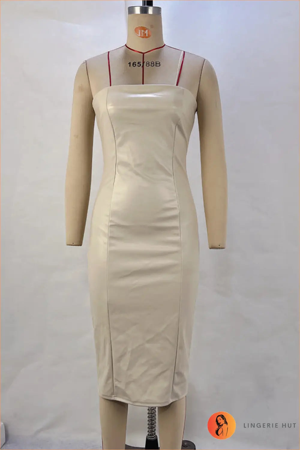 Strapless Faux Leather Bodycon Dress - Bold but Wearable - s / Ivory - Dresses - Clothing • Glamour • Midi - Lingerie