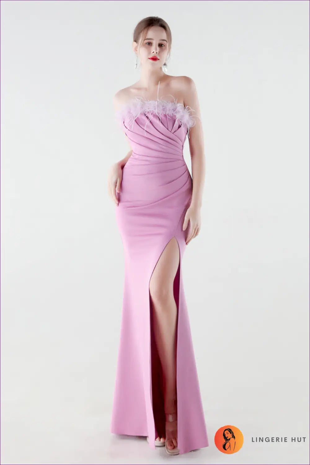 Feather Trim Maxi Dress - Red Carpet Glamour - s / Lavender - Dresses - Clothing • Party - Lingerie Hut