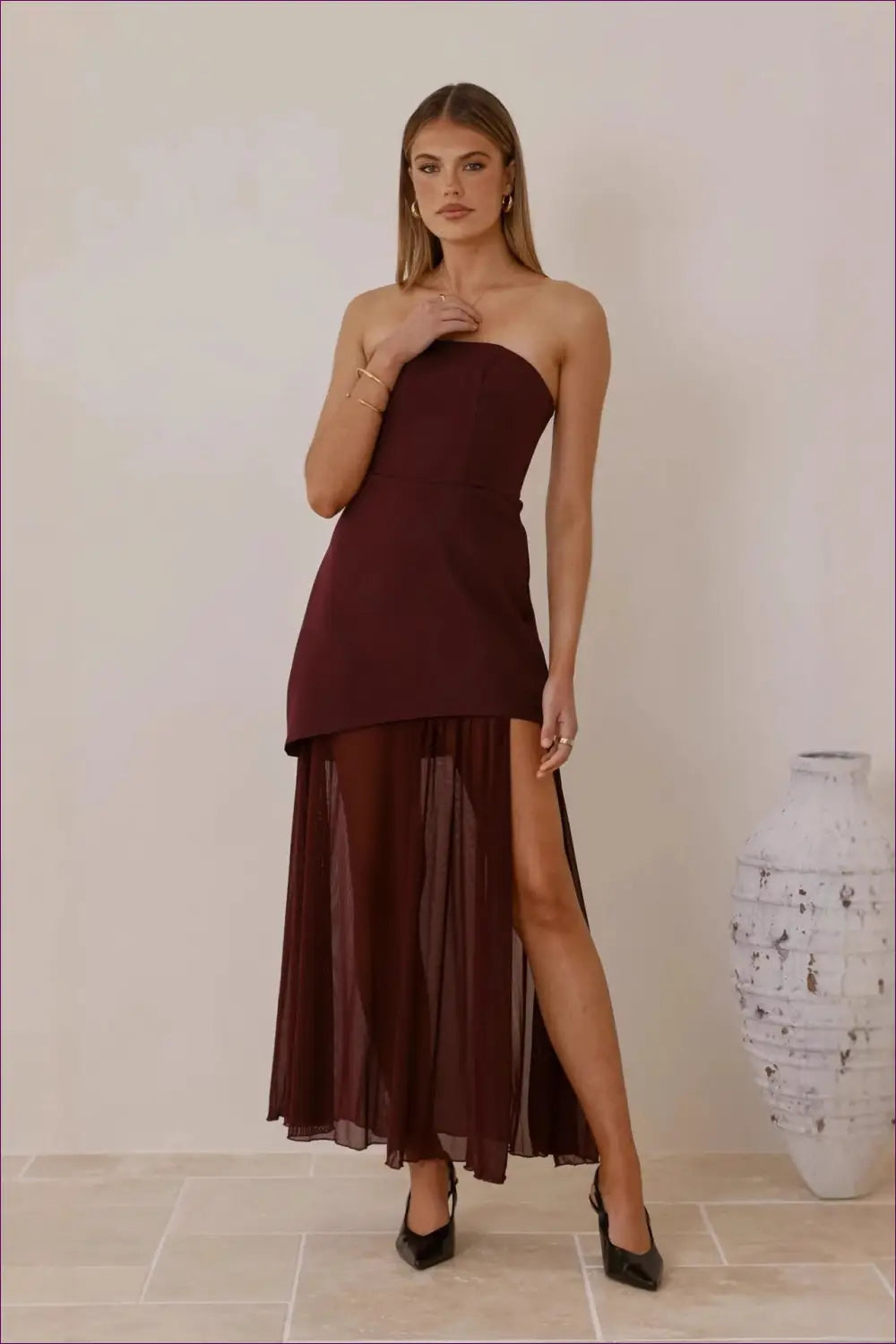 Strapless Mesh Overlay Dress - Dresses - Date Night • Evening Wear • Glamour • Lingerie Hut