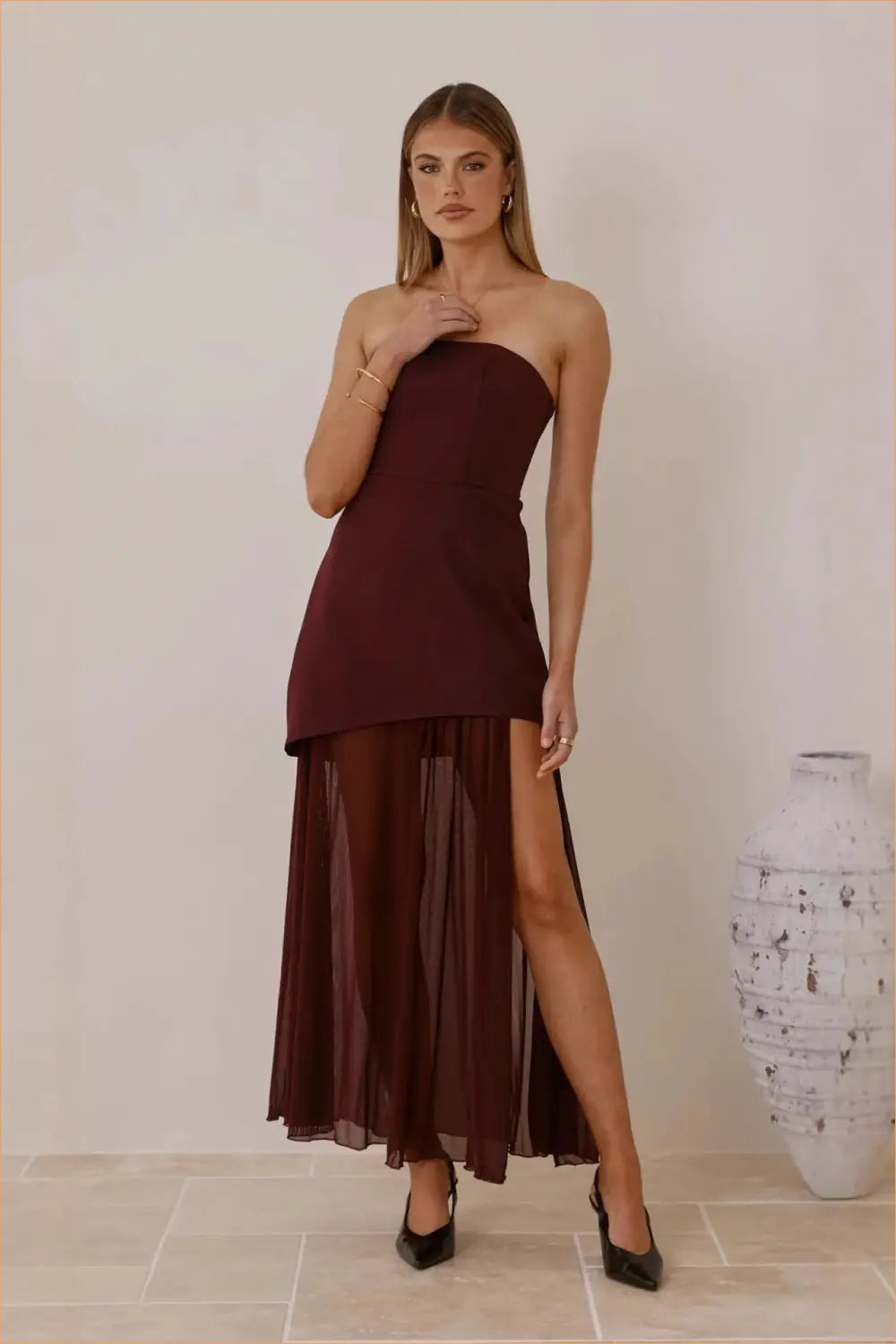 Strapless Mesh Overlay Dress - Dresses - Date Night • Evening Wear • Glamour • Lingerie Hut