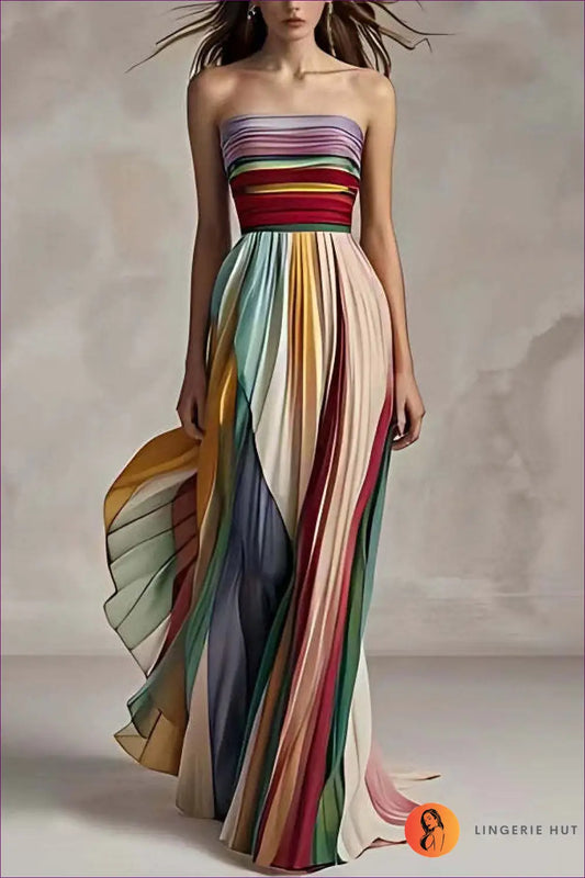 Strapless Pleated Maxi Dress with Multicolour Panels - Modern Romance - s / Multi - Dresses - A-line • Clothing
