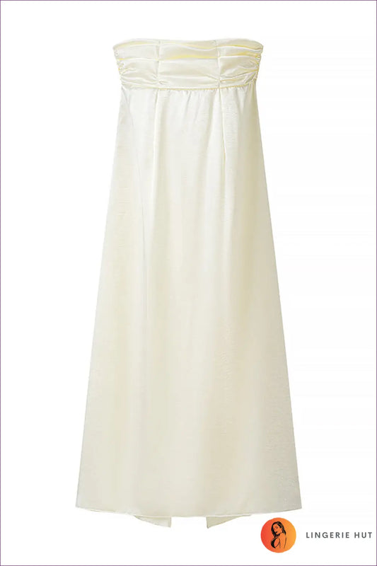 Strapless Satin Maxi Dress - Draped Ruffle Detail - Bodycon • Elegant • just in • Jiajia