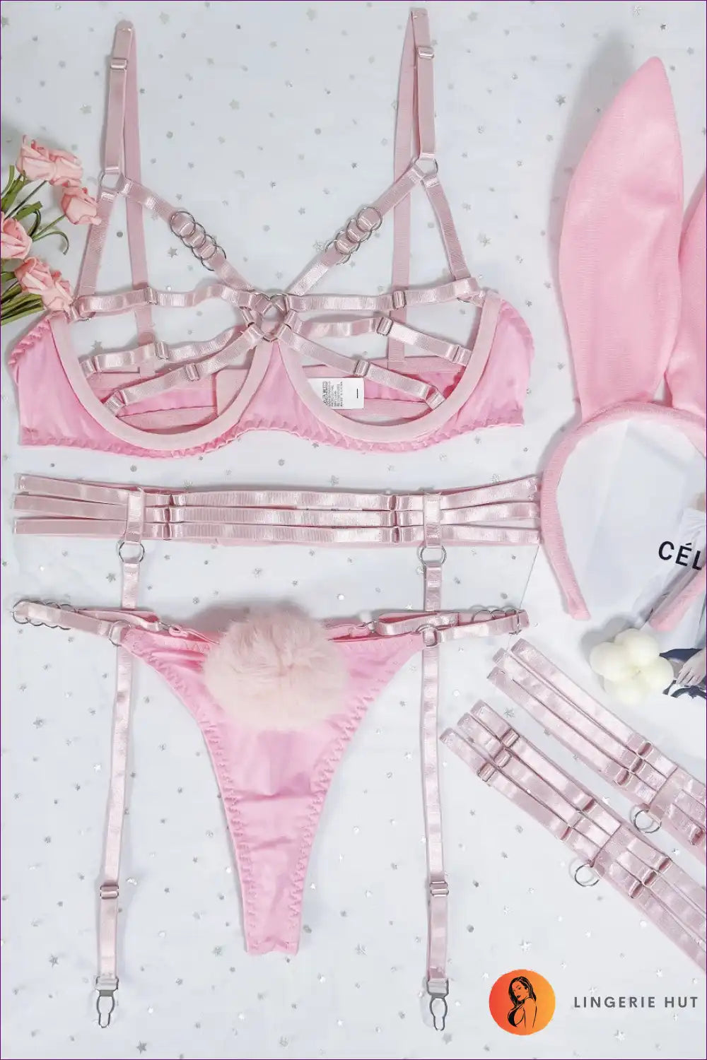 Ignite Passion With The Strappy Cross Hollow Five-piece Bra Set. a Masterpiece Of Design Cut-outs And 3d