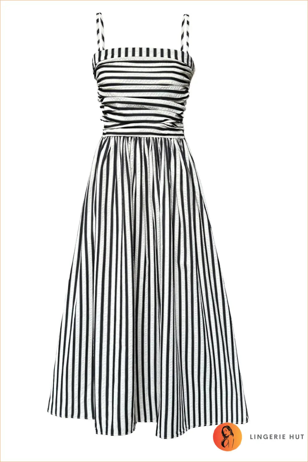 Striped Midi Dress with Adjustable Straps - Effortless Elegance - Dresses - Lingerie Hut - A-line • Casual • Everyday