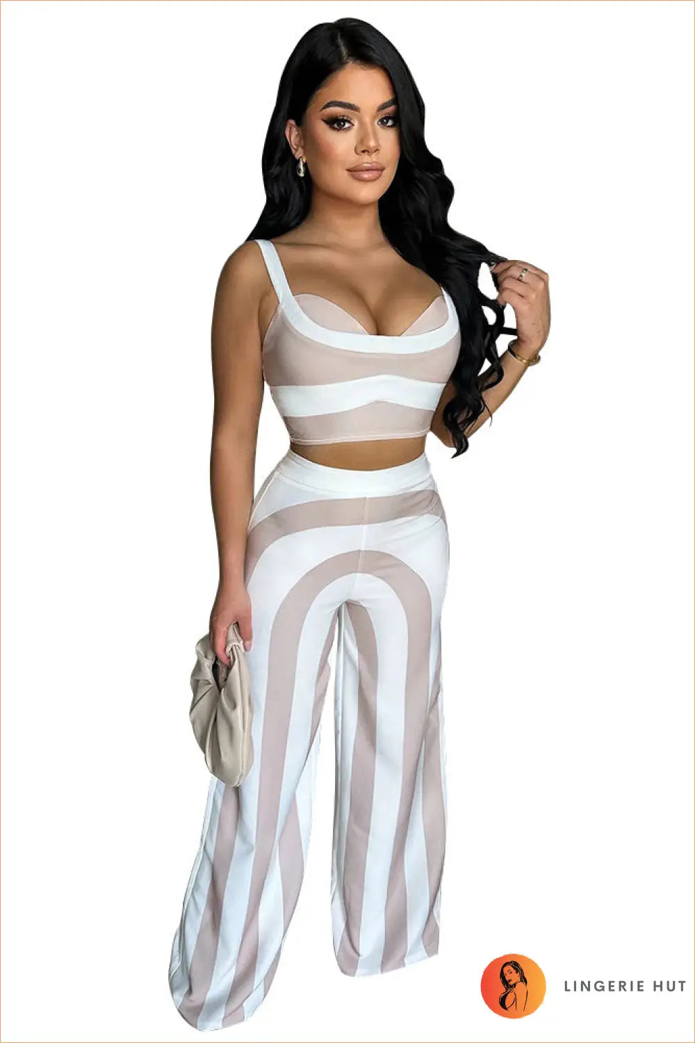 Striped co Ord Set - Effortless Day-to-night Style - s / Apricot - Casual • Clothing • Crop • Date Night - Lingerie Hut
