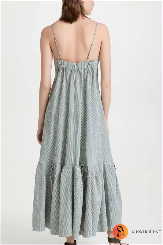 Striped Ruffle Midi Dress - Effortless Summer Glamour - Dresses - Lingerie Hut - A-line • Casual • Everyday