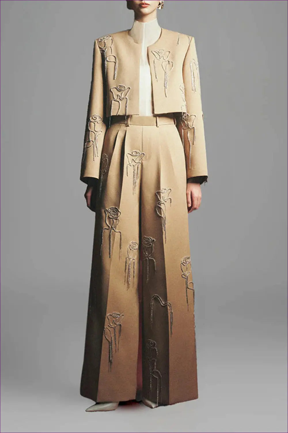 Suit Set with Embroidered Florals - Artisanal Elegance - co Ord - Lingerie Hut - All Season • Blouse • Casual • Evening