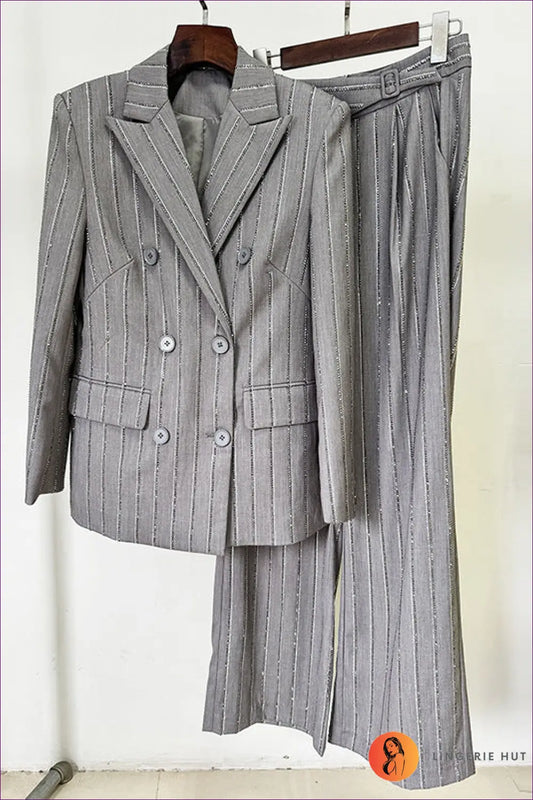 Suit Set with Pinstripe Detail - Boardroom Confidence - s / Gray - co Ord - Lingerie Hut - All Season • Blouse