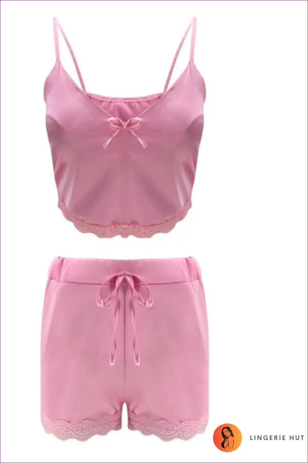 Elevate Your Nighttime Allure With Our Sultry Satin Lace-trim Pyjama Set. This Luxurious Ensemble Features