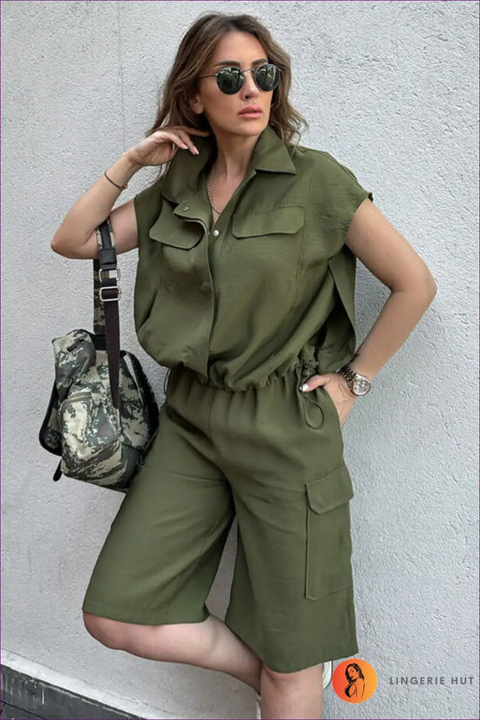 Summer co Ord Set with High-rise Shorts - Effortless Warm Weather Ease - s / Green - Outfit Sets - Lingerie Hut