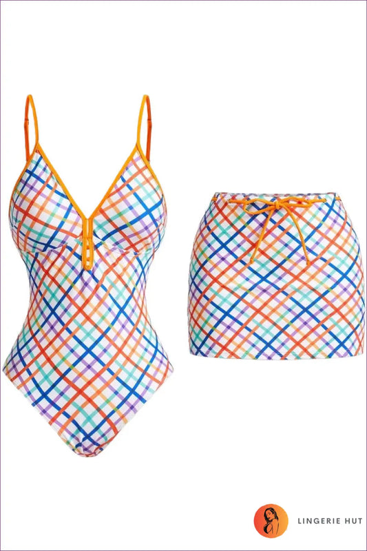 Tie-dye co Ord Skirt Set - Effortless Boho Festival Style - s / Orange and Blue Plaid - Lingerie Hut - A-line