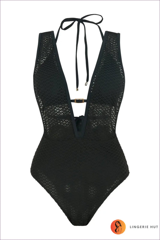 Swimsuit with Mesh Panels - Athletic Elegance - s / Black - Swimwear - Lingerie Hut - Backless • Beachwear • Cutout