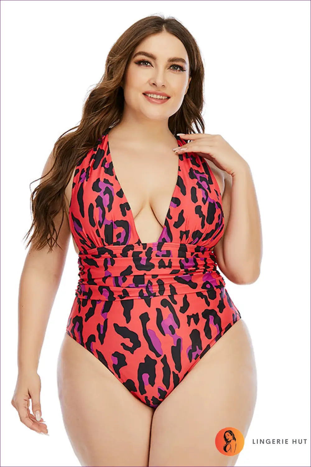 Plunging Leopard Print Swimwear - not your Basic Swimsuit - Lingerie Hut - Animal • Backless • Beachwear • Cutout