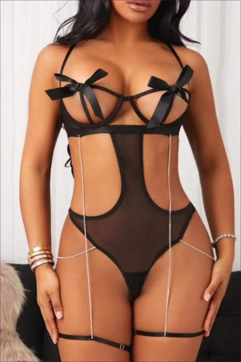 Teddy Bodysuit with Bows and Cutouts - Playful Seduction Mood - Lingerie Hut - All Season • Backless • Boudoir • Cutout
