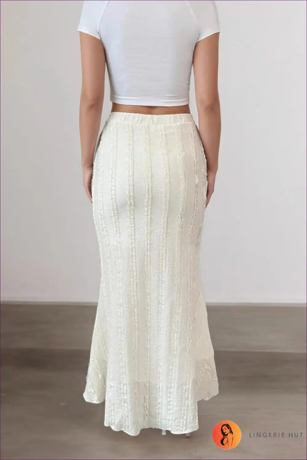 Textured Knit Midi Skirt with Ruffle Hem Detail for All Season, Autumn, Blouse, Casual, Everyday