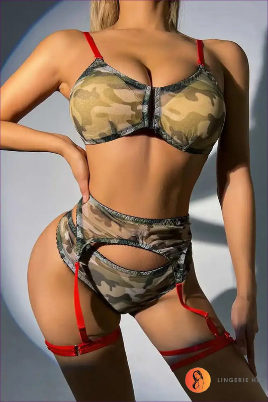 Three Piece Lingerie Set with Garter - Confidence Reinvented - Bra - Hut - All Season • Animal • Boudoir • Cutout