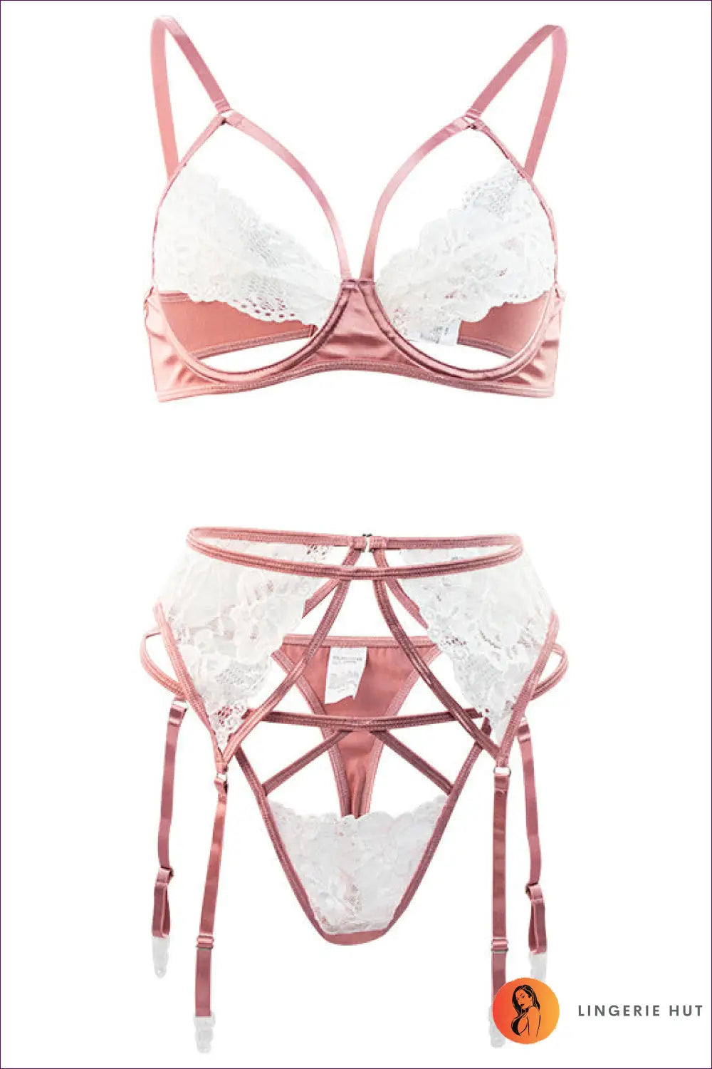 Lace Cutout Bra Set with Garter - Boudoir Confidence Edit - Lingerie Hut - All Season