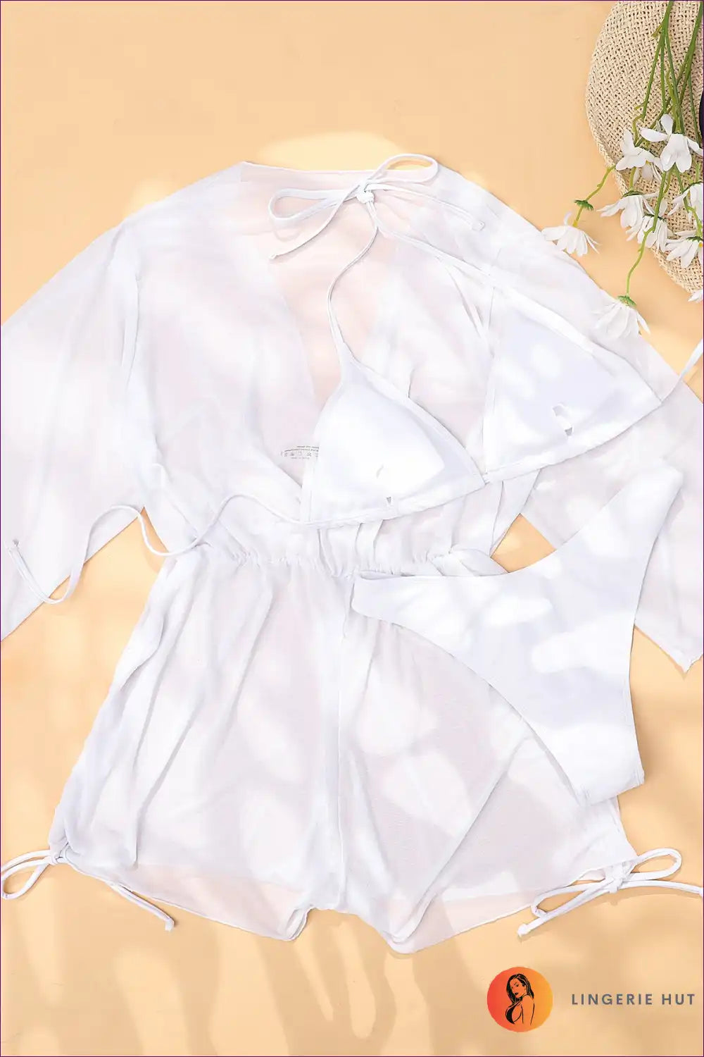 Unleash Your Inner Beach Goddess With Our Three-piece Thong Bikini. Complete a High-cut Design, Tie-up