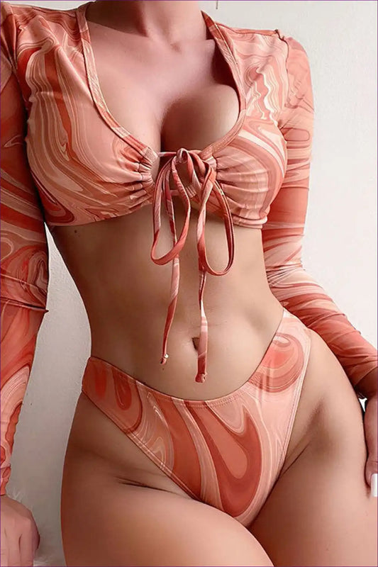 Be The Epitome Of Boho-chic In Our Tie-dyed Swirl Print Two-piece Beach Bikini With Long Sleeves. Unleash Your