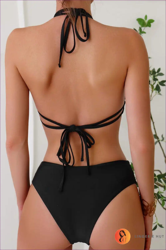 Tied Backless Bikini Set with Cutout Detailing for Summer Backless, Beachwear, Bikini, Casual,