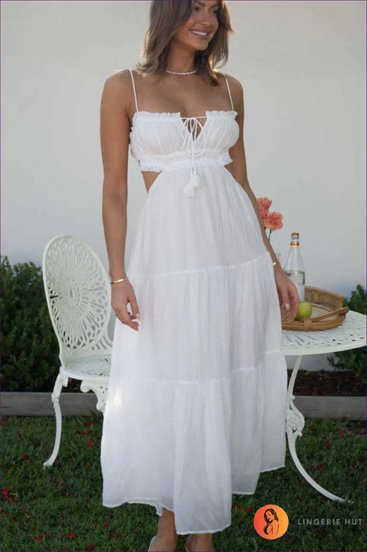 Tiered Midi Dress with Cut-out - Effortless Day Charm - s / White - Dresses - Lingerie Hut - A-line • Boho • Casual