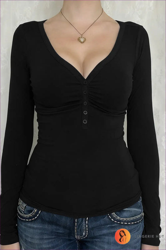 Ruched Button Front Top - Quiet Confidence - Lingerie Hut - All Season • Blouse • Casual • Cutout • Everyday