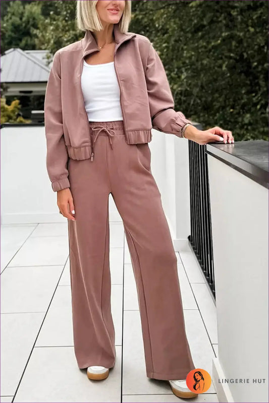 Co Ord Tracksuit Set with Cropped Jacket - Effortless Athleisure - s / Pink - Casual • Clothing • Crop • Top - Lingerie