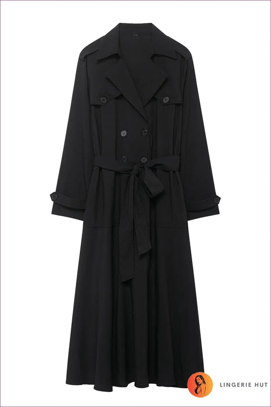 Trench Coat Maxi Dress with Belt - Quiet Confidence - s / Black - Dresses - Lingerie Hut - A-line • All Season • Casual