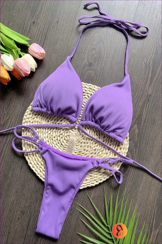 Triangle Bikini Set with Ribbed Texture - Effortless Summer Style - s / Purple - Lingerie Hut - Beachwear • Boho