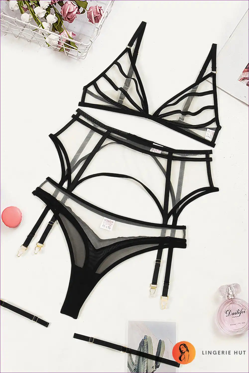 Ignite The Flame Of Passion With Lingerie Hut’s Summer Triangle Cup Sexy Set. Cup Design Meets Sheer Mesh
