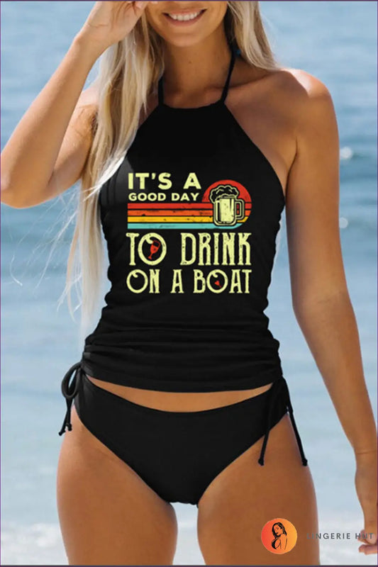 Tropical Print Swimsuit with Lace-up Detail - Summer Escape Edit - s / Black Rainbow Printing - Swimwear - Lingerie Hut