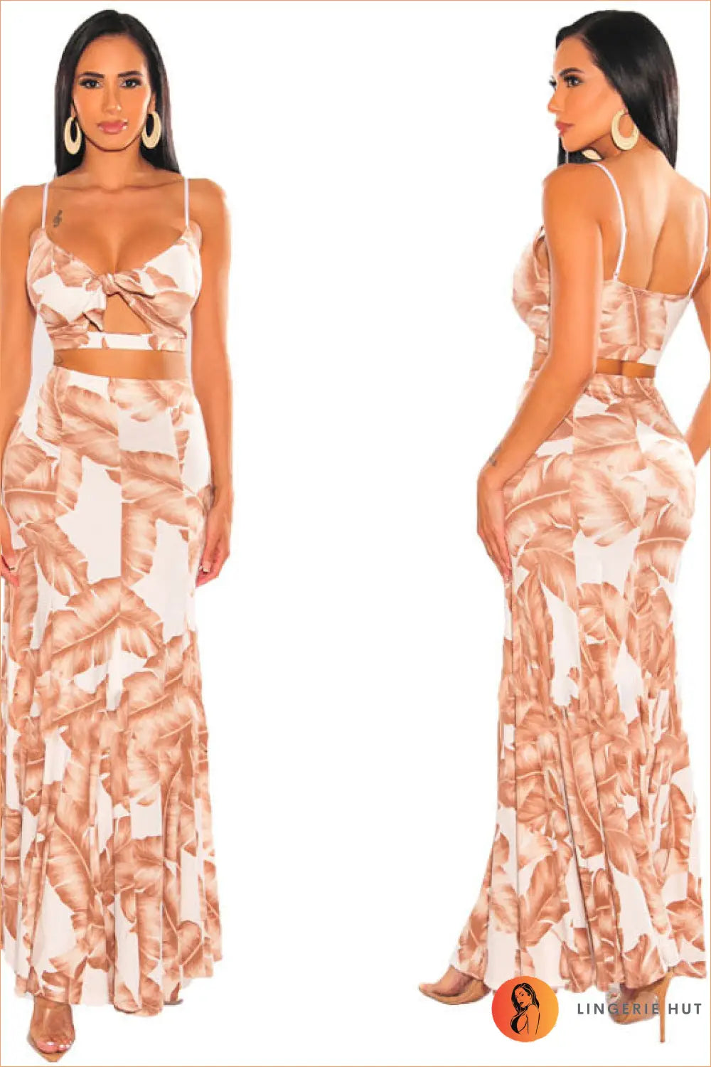 Tropical Cutout co Ord Set - Boho Summer Glamour - s / Brown - Casual • Clothing • Crop - Lingerie Hut