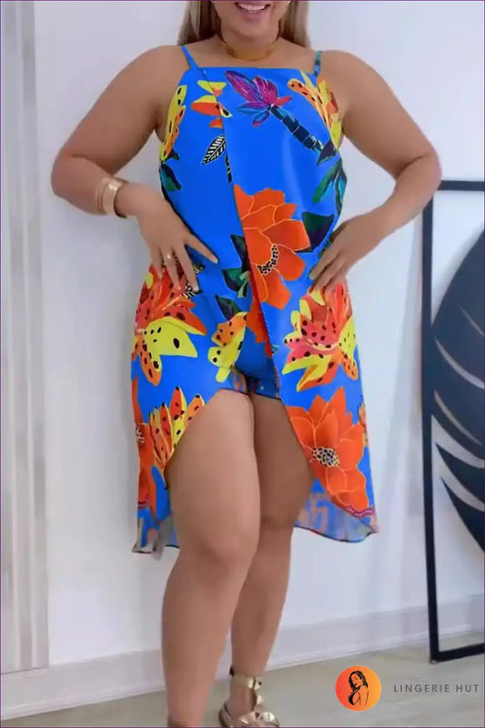 Tropical Print Two Piece Set with Split Skirt - Playful Getaway for Beachwear, Boho, Casual, co Ord, Cutout