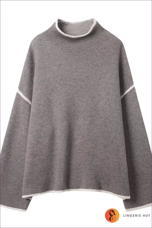 Turtleneck Knit Dress with Contrast Trim - Minimalist Chic - s / Top - Dresses - Lingerie Hut - Autumn • Casual