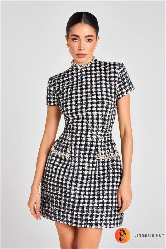 Tweed Mini A-line Dress - Understated Glamour - s / Black - Dresses - Lingerie Hut - All Season • Autumn • Everyday