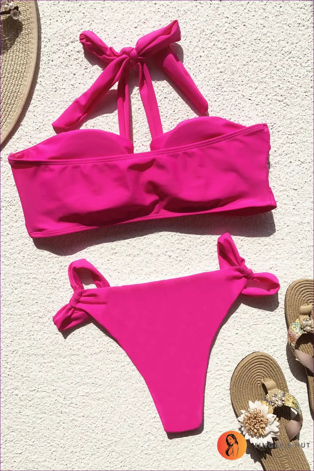 Twist Front Bandeau Bikini with Strappy Detail for Poolside Glam Beachwear, Bikini, Casual, Glamour, Halter