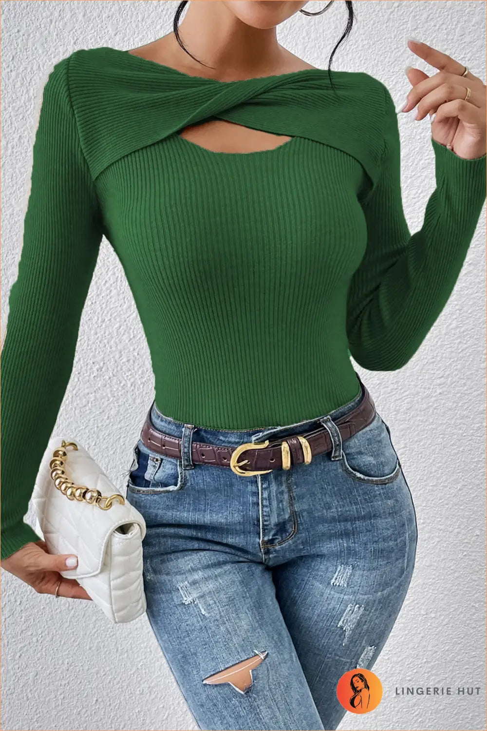 Twisted Cutout Long Sleeve Top - Effortless Evening Versatility - s / Green - Autumn • Casual • Clothing • Everyday