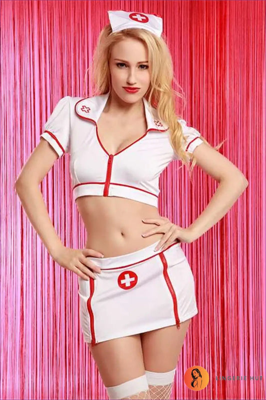 Nurse Costume Mini Skirt Set - Fantasy Roleplay Ready - 01 / one Size - co Ord - Party • Polyester - Lingerie Hut