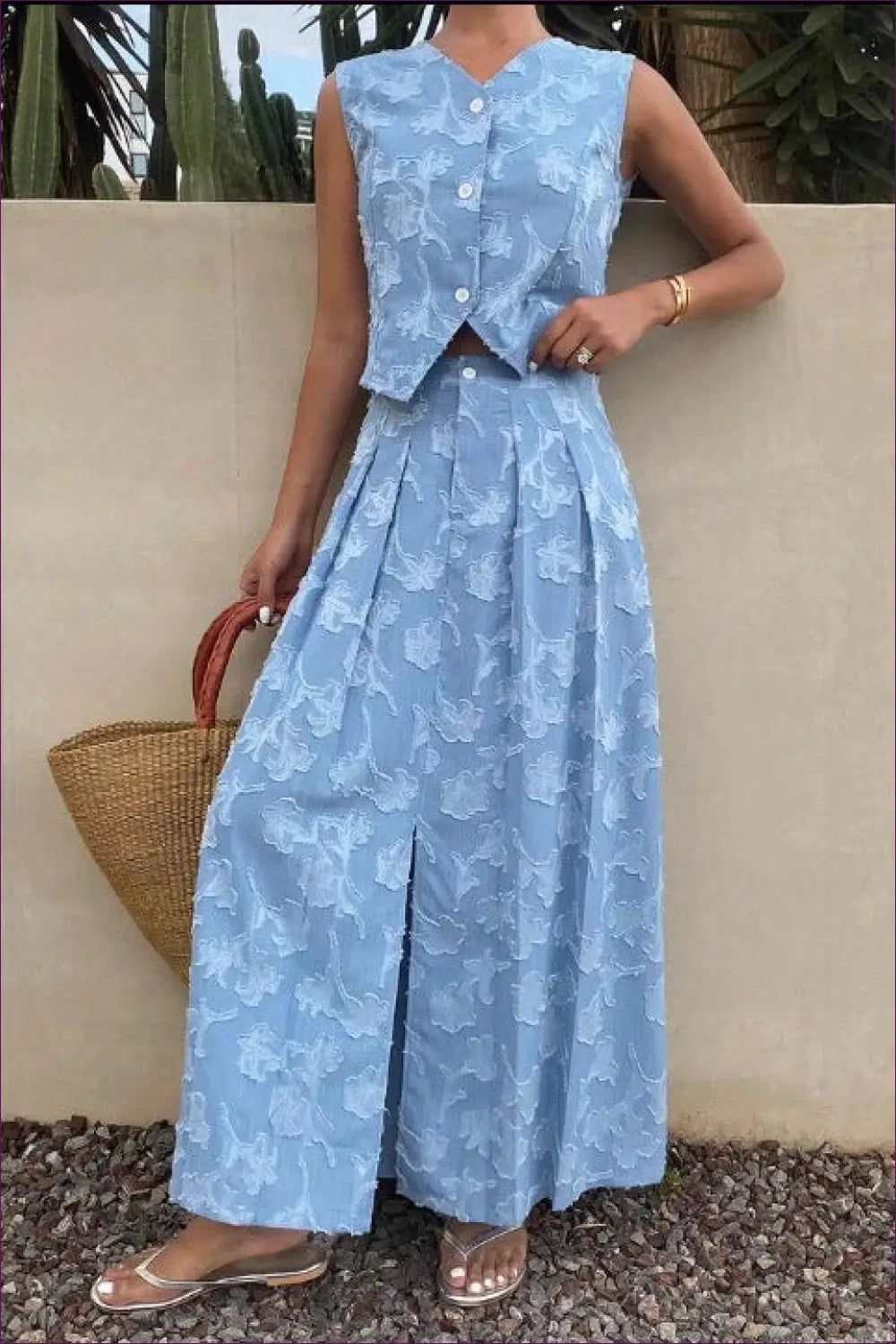 Jacquard co Ord Set with Floral Texture - Garden Party Ready - Lingerie Hut - A-line • Casual • Crop • Everyday