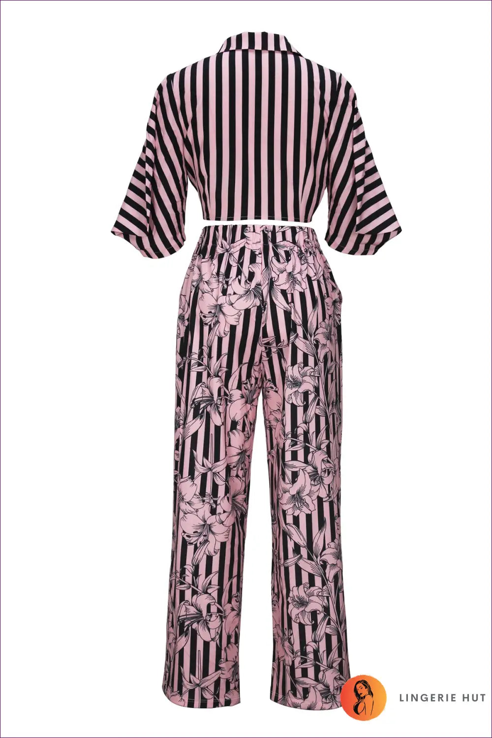 Mixed Print co Ord Set with Tie Front - not your Basic - Lingerie Hut - Boho • Casual • Crop • Cutout