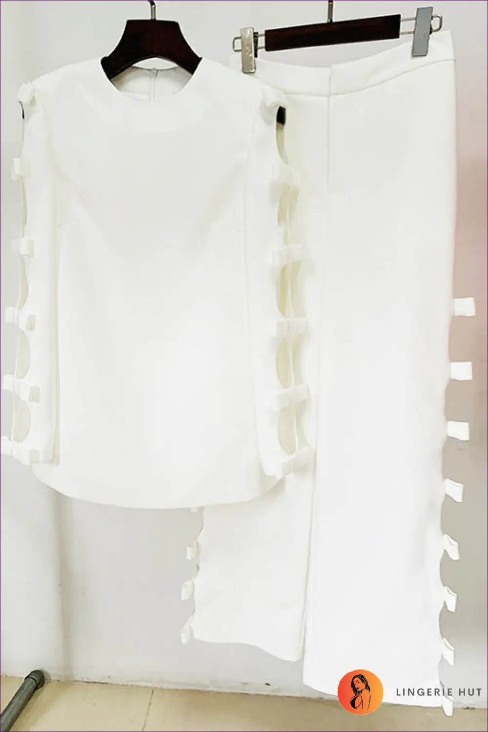 Two-piece Set with Ribbon Ties - Contemporary Edge - s / White - co Ord - Lingerie Hut - All Season • Backless • Casual