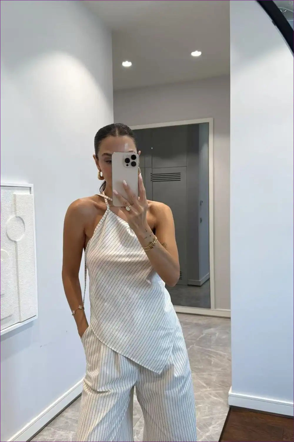 Two-piece Set with Striped Pattern - Modern Minimalist for All Season, Backless, Casual, co Ord, Cutout